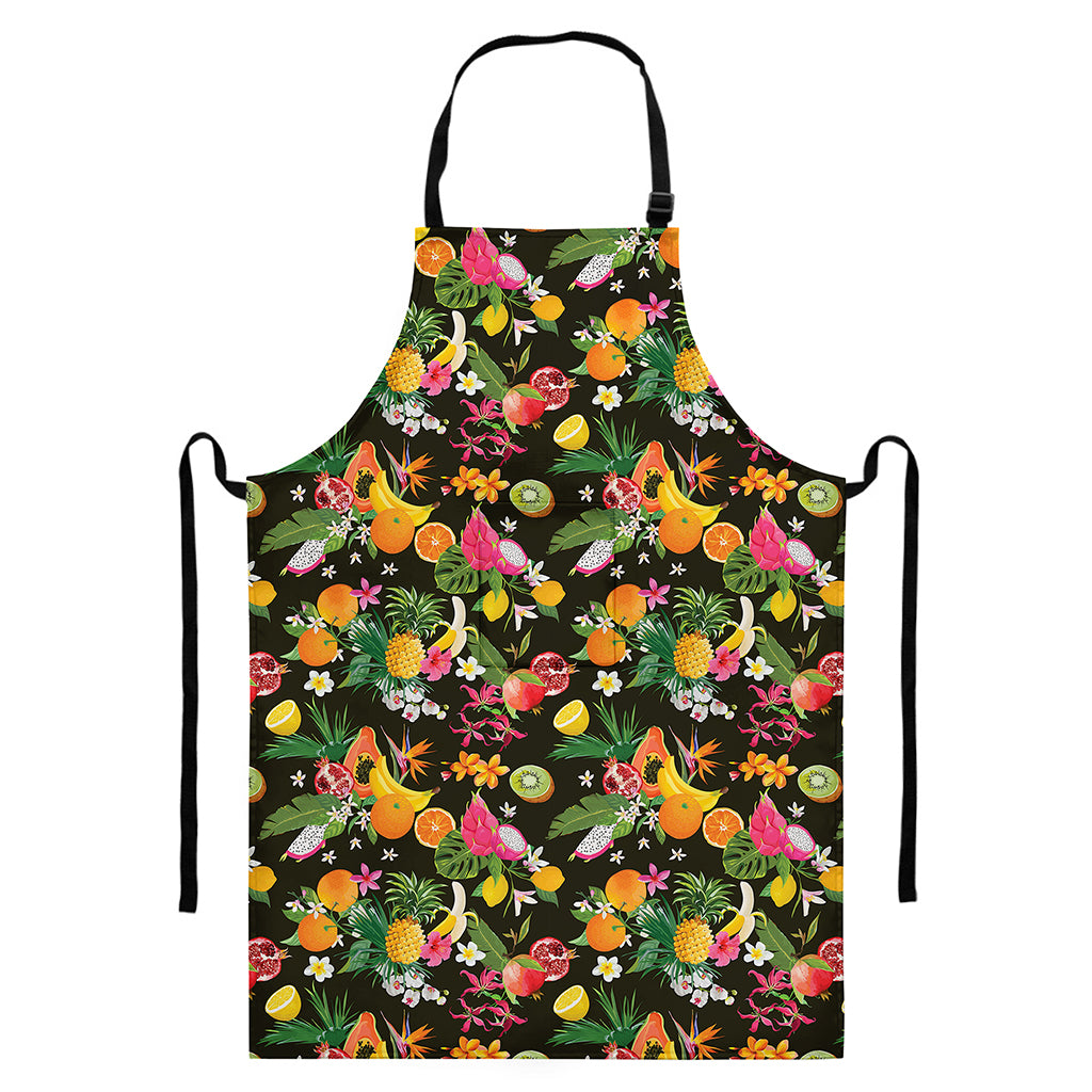 Tropical Paradise Fruits Pattern Print Bib Apron With Pocket