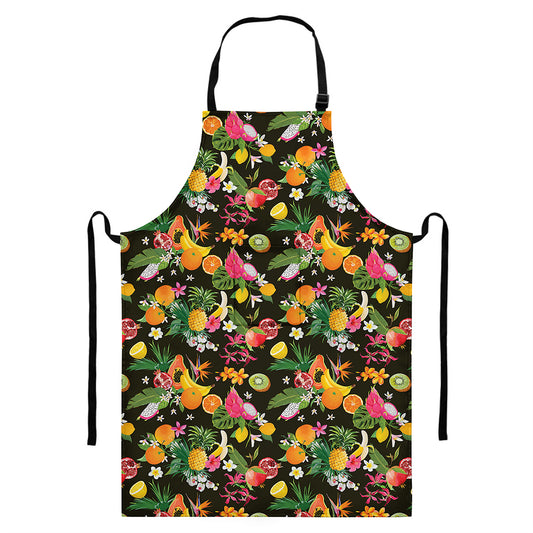 Tropical Paradise Fruits Pattern Print Bib Apron With Pocket