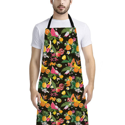 Tropical Paradise Fruits Pattern Print Bib Apron With Pocket