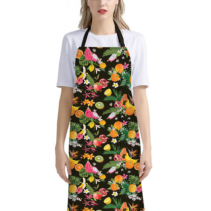 Tropical Paradise Fruits Pattern Print Bib Apron With Pocket