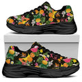 Tropical Paradise Fruits Pattern Print Black Chunky Shoes
