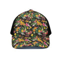 Tropical Paradise Fruits Pattern Print Black Mesh Trucker Hat