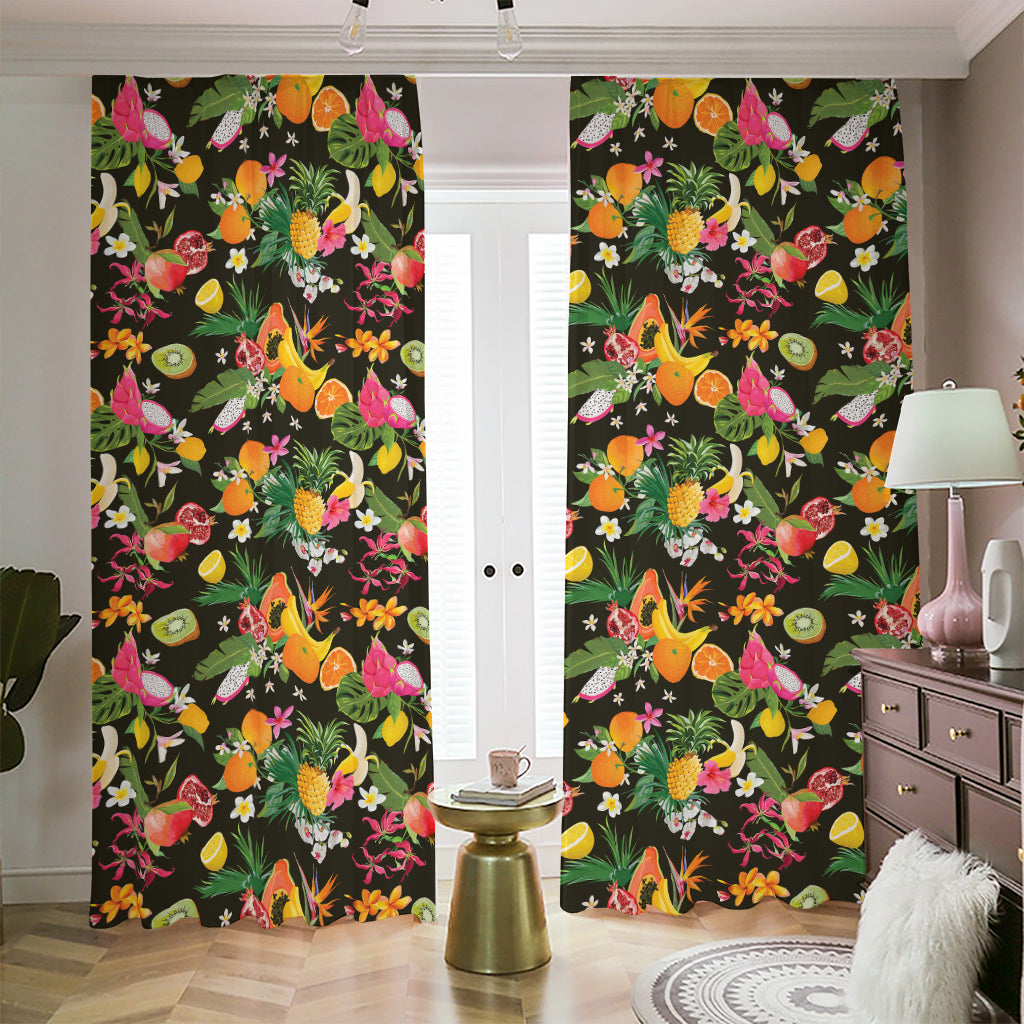 Tropical Paradise Fruits Pattern Print Blackout Pencil Pleat Curtains