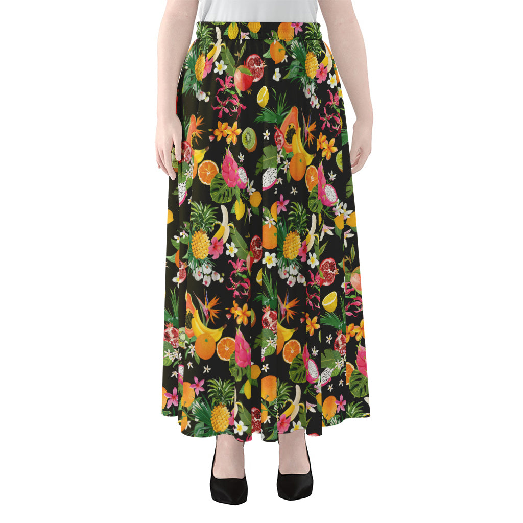 Tropical Paradise Fruits Pattern Print Chiffon Maxi Skirt