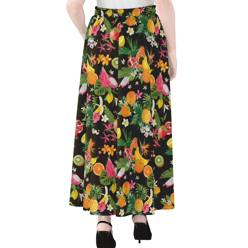 Tropical Paradise Fruits Pattern Print Chiffon Maxi Skirt