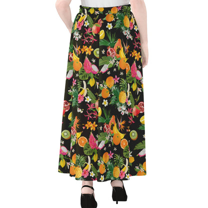 Tropical Paradise Fruits Pattern Print Chiffon Maxi Skirt