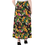 Tropical Paradise Fruits Pattern Print Chiffon Maxi Skirt