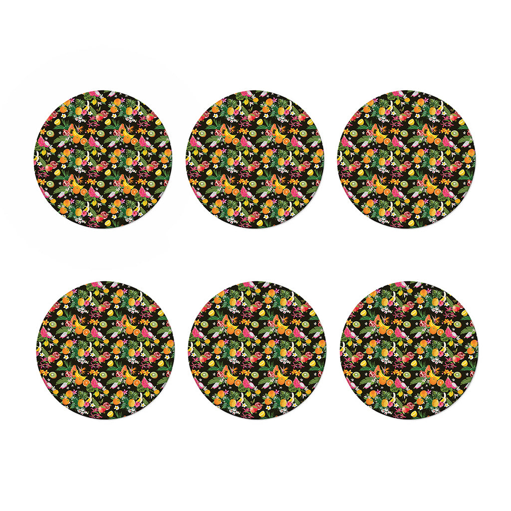 Tropical Paradise Fruits Pattern Print Coaster Set