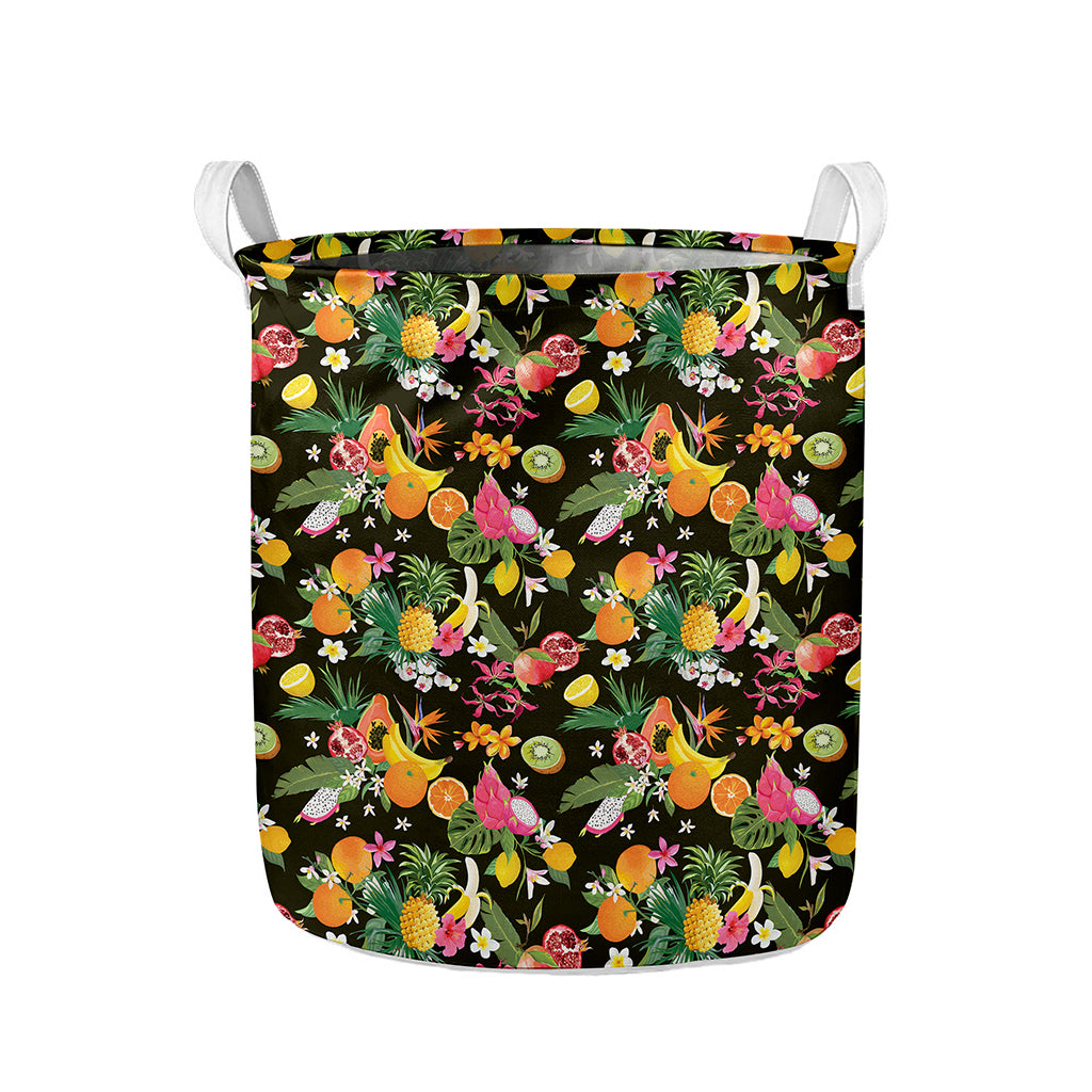 Tropical Paradise Fruits Pattern Print Collapsible Laundry Basket