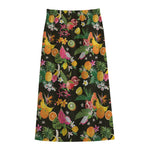 Tropical Paradise Fruits Pattern Print Cotton Front Slit Maxi Skirt