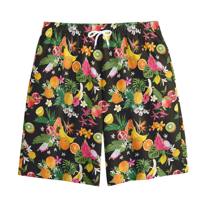 Tropical Paradise Fruits Pattern Print Cotton Shorts