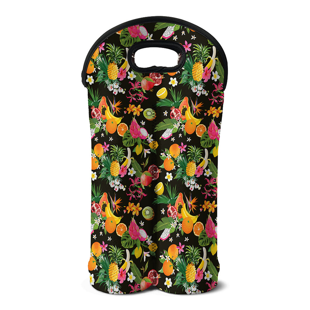 Tropical Paradise Fruits Pattern Print Double Neoprene Wine Tote