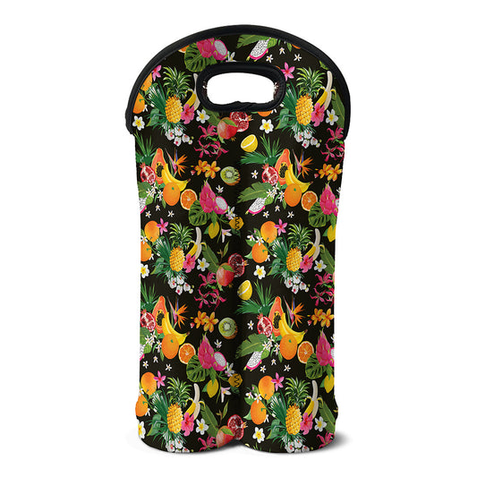 Tropical Paradise Fruits Pattern Print Double Neoprene Wine Tote