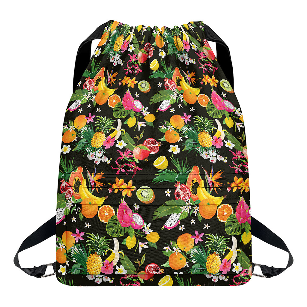 Tropical Paradise Fruits Pattern Print Drawstring Backpack