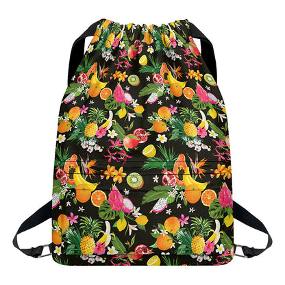 Tropical Paradise Fruits Pattern Print Drawstring Backpack