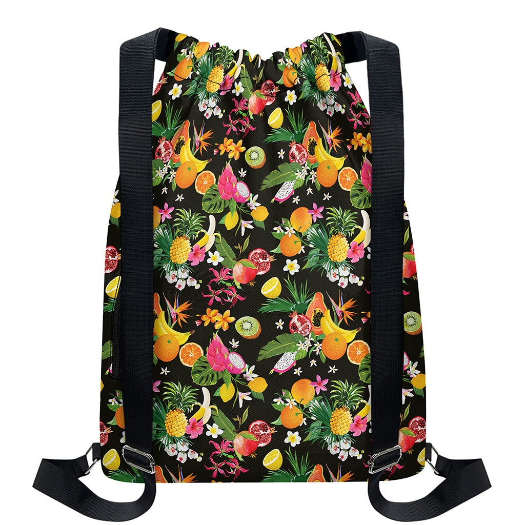 Tropical Paradise Fruits Pattern Print Drawstring Backpack
