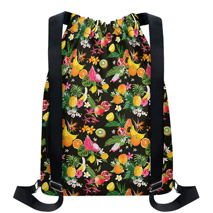 Tropical Paradise Fruits Pattern Print Drawstring Backpack