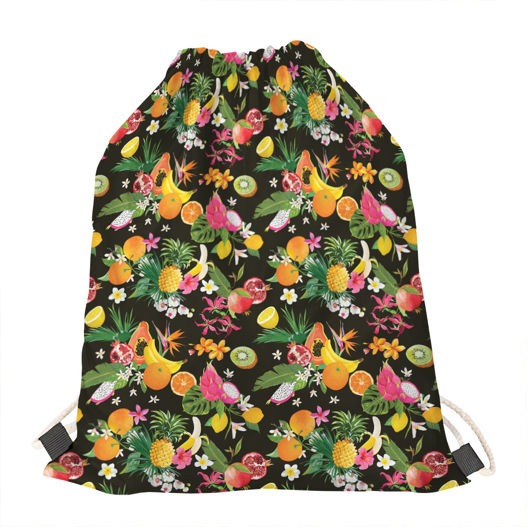 Tropical Paradise Fruits Pattern Print Drawstring Bag