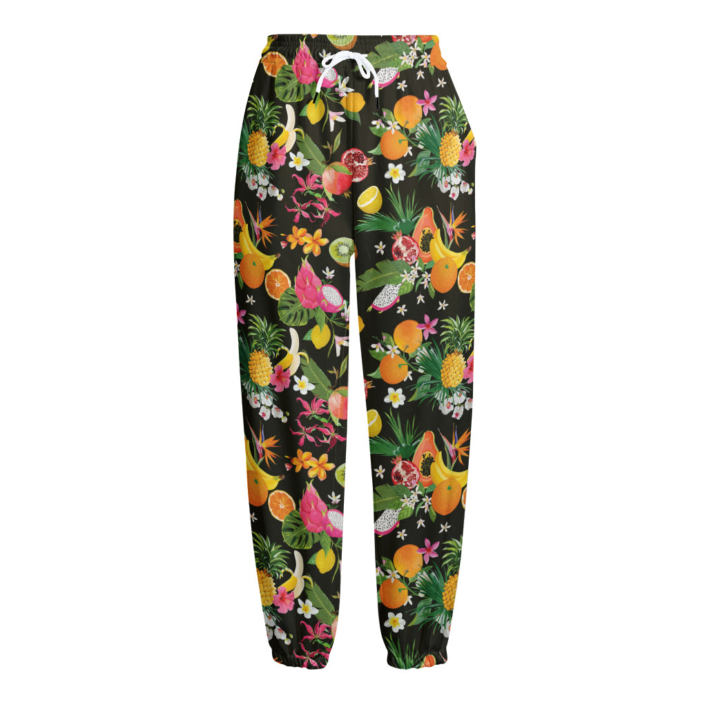 Tropical Paradise Fruits Pattern Print Fleece Lined Knit Pants