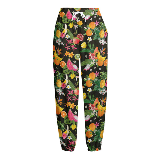 Tropical Paradise Fruits Pattern Print Fleece Lined Knit Pants