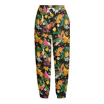 Tropical Paradise Fruits Pattern Print Fleece Lined Knit Pants