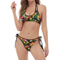 Tropical Paradise Fruits Pattern Print Halter Scoop Tie Side Bikini