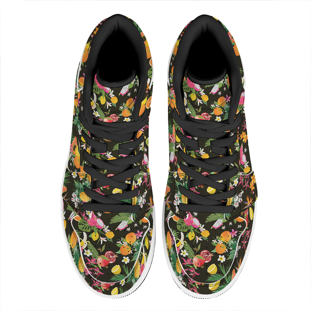 Tropical Paradise Fruits Pattern Print High Top Leather Sneakers