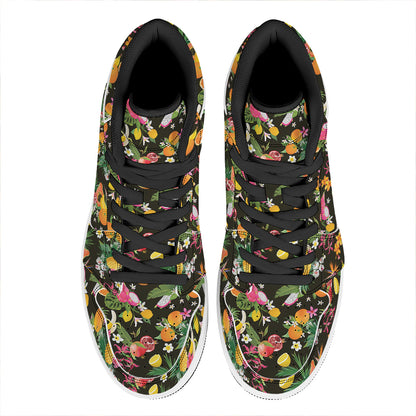 Tropical Paradise Fruits Pattern Print High Top Leather Sneakers