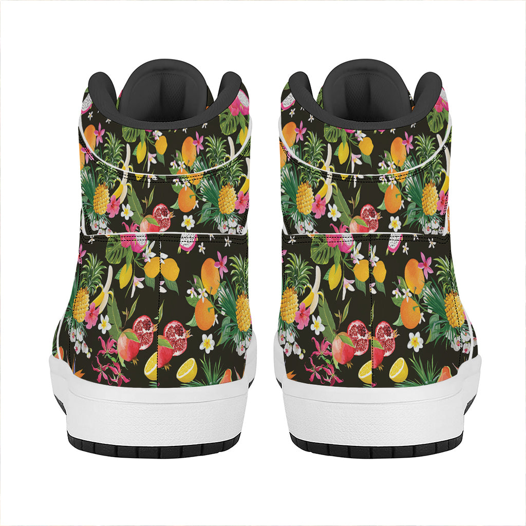 Tropical Paradise Fruits Pattern Print High Top Leather Sneakers