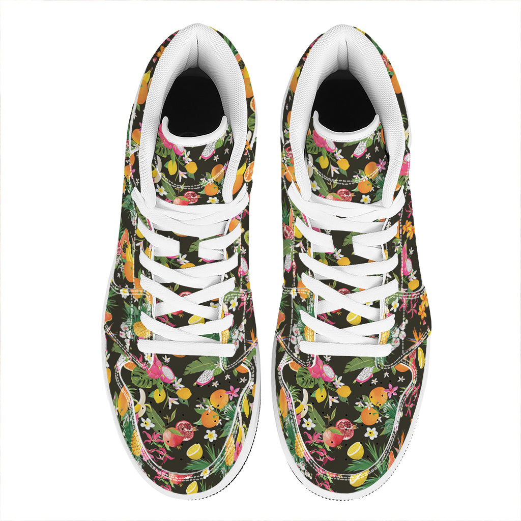 Tropical Paradise Fruits Pattern Print High Top Leather Sneakers