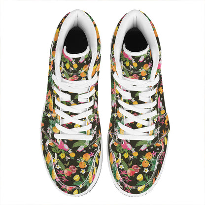 Tropical Paradise Fruits Pattern Print High Top Leather Sneakers