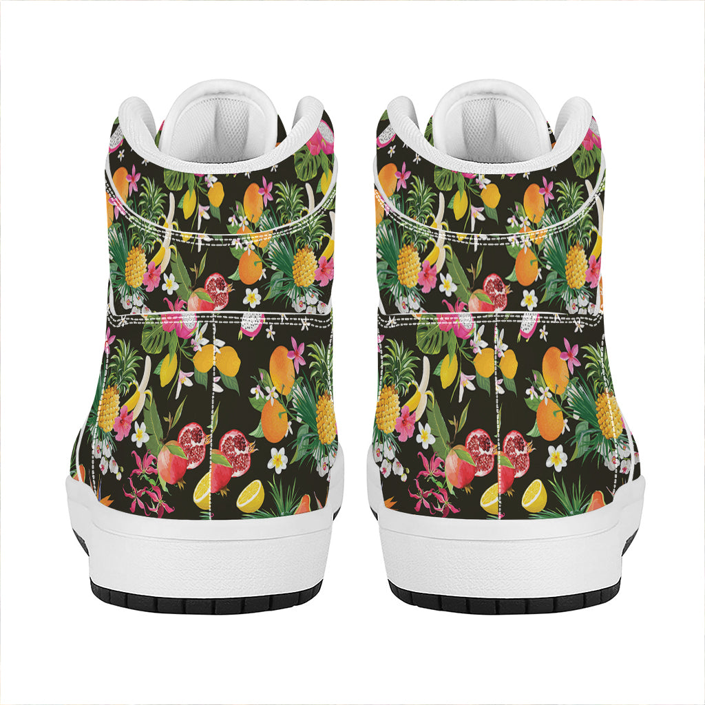 Tropical Paradise Fruits Pattern Print High Top Leather Sneakers