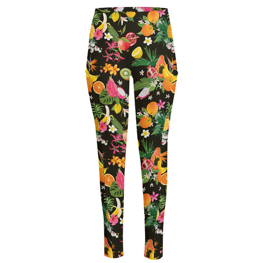 Tropical Paradise Fruits Pattern Print High-Waisted Pocket Leggings
