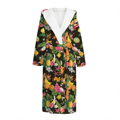 Tropical Paradise Fruits Pattern Print Hooded Bathrobe