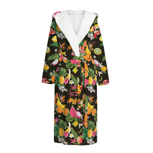 Tropical Paradise Fruits Pattern Print Hooded Bathrobe