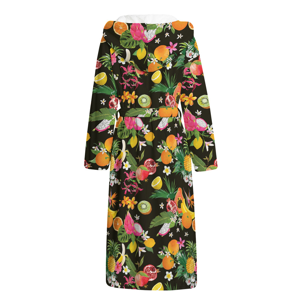 Tropical Paradise Fruits Pattern Print Hooded Bathrobe