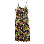 Tropical Paradise Fruits Pattern Print Jersey Midi Cami Dress
