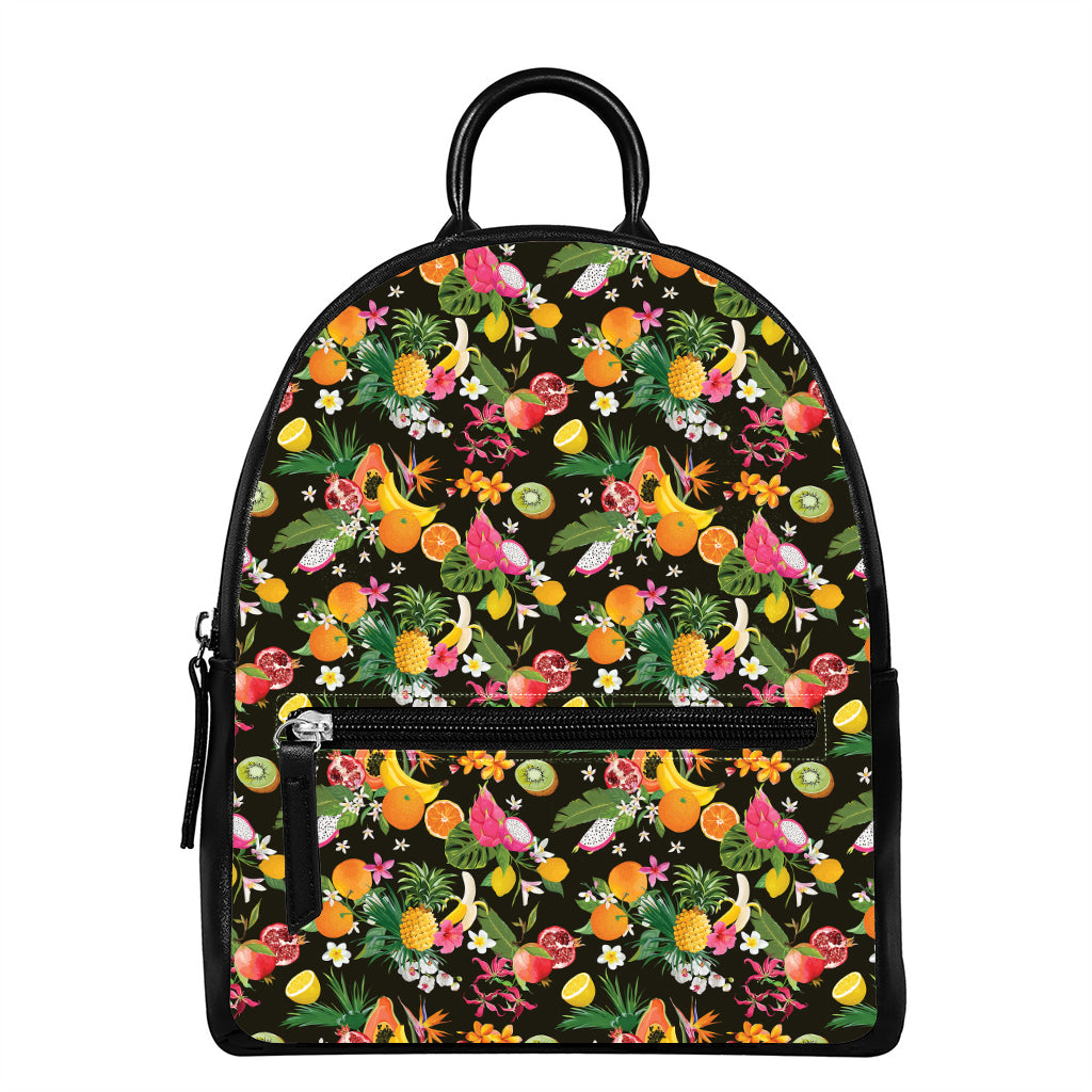 Tropical Paradise Fruits Pattern Print Leather Backpack