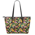 Tropical Paradise Fruits Pattern Print Leather Tote Bag With Zipper