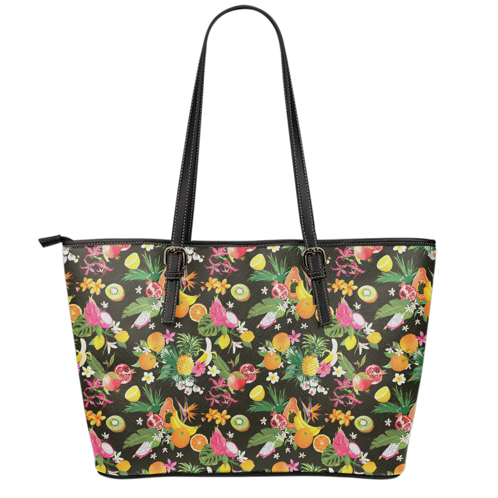 Tropical Paradise Fruits Pattern Print Leather Tote Bag