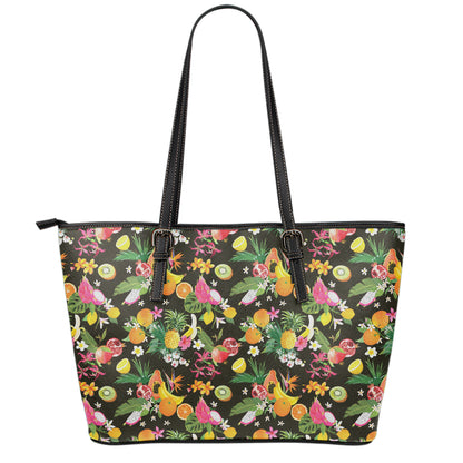 Tropical Paradise Fruits Pattern Print Leather Tote Bag