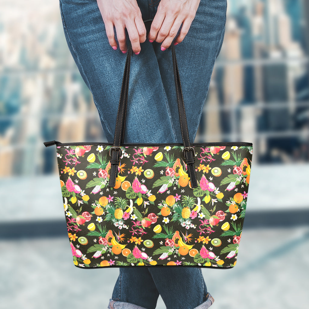 Tropical Paradise Fruits Pattern Print Leather Tote Bag