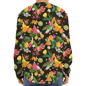 Tropical Paradise Fruits Pattern Print Long Sleeve Baseball Jersey