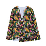 Tropical Paradise Fruits Pattern Print Long Sleeve Short Coat