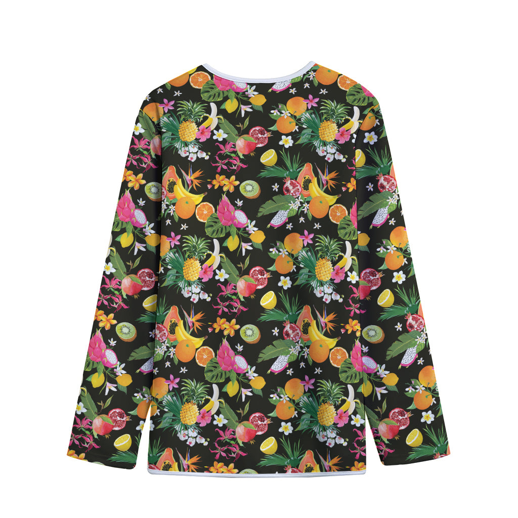 Tropical Paradise Fruits Pattern Print Long Sleeve Short Coat