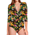 Tropical Paradise Fruits Pattern Print Long Sleeve Swimsuit