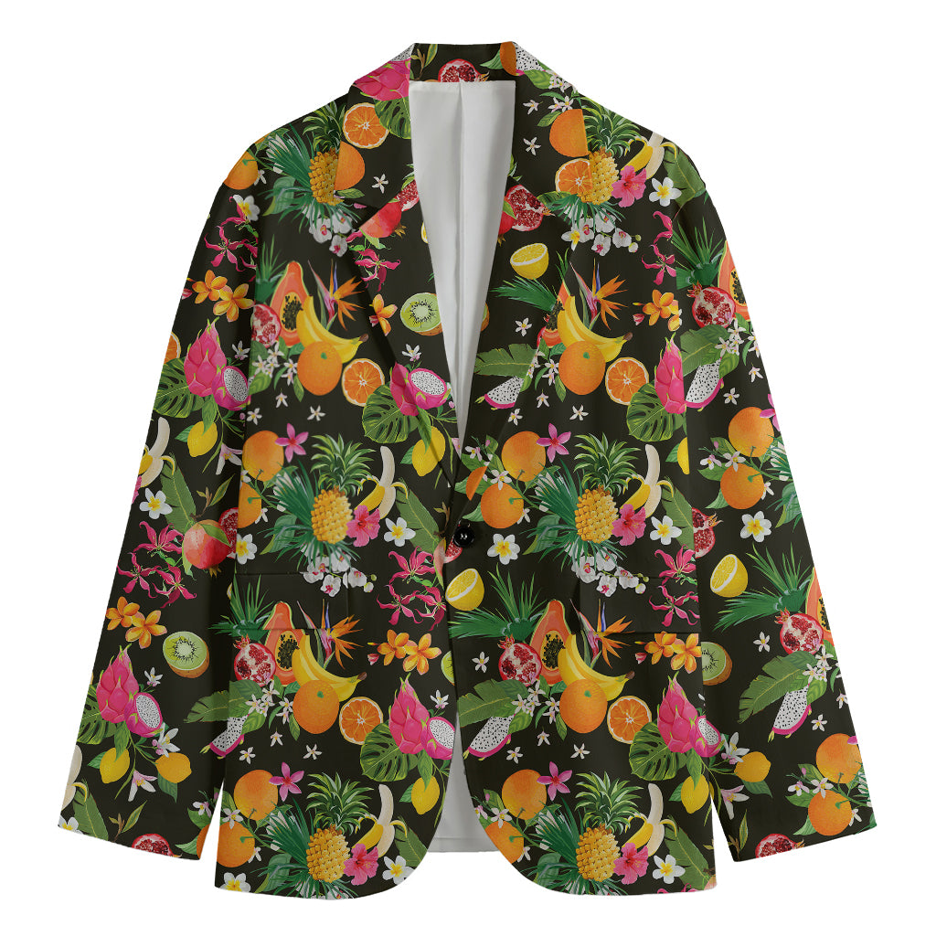 Tropical Paradise Fruits Pattern Print Men's Cotton Blazer