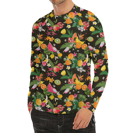 Tropical Paradise Fruits Pattern Print Men's Long Sleeve Rash Guard