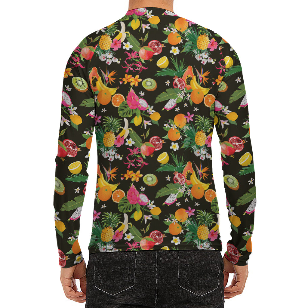 Tropical Paradise Fruits Pattern Print Men's Long Sleeve Rash Guard