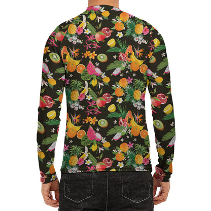 Tropical Paradise Fruits Pattern Print Men's Long Sleeve Rash Guard